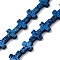 Electroplated Natural Lava Rock Beads Strands, Cross, Blue Plated, 10x8x4~4.5mm, Hole: 0.8~1mm, about 38pcs/strand, 31.10''(79cm)