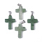 Natural Green Aventurine Pendants, Dyed, with Brass Pinch Bails, Platinum Plated, Cross, 26~30.5x15.5~19.5x4~6mm, Hole: 3x6mm