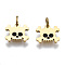 316 Surgical Stainless Steel Enamel Charms, with Jump Rings, Skull, Black, Real 14K Gold Plated, 7x8x1mm, Jump Ring: 3.4x0.5mm, 2.4mm inner diameter