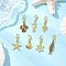 7Pcs Ocean Series Tibetan Style Alloy Pendant Decorations, Mixed Shapes, with Alloy Lobster Claw Clasps, Mixed Color, 28~40mm