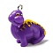 Opaque Resin Pendants, Dinosaur Charms with Platinum Plated Iron Loops, Blue Violet, 26x24x12mm, Hole: 1.8mm