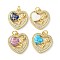 Valentine's Day Brass Micro Pave Clear Cubic Zirconia Pendants, Cadmium Free & Lead Free, with Synthetic Opal, Real 18K Gold Plated, Heart with Word Love Charms, Mixed Color, 19x17.5x3mm, Hole: 3.5mm