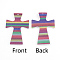 PU Leather Big Pendants, Cross with Stripe Pattern, Colorful, 58x39x2mm, Hole: 1.5mm