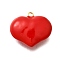 Brass Enamel Pendants, Heart Charm, Golden, Red, 26.5x30.5x13mm, Hole: 2.5x2mm