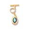 Real 18K Gold Plated Brass Micro Pave Clear Cubic Zirconia Toggle Clasps, Cadmium Free & Nickel Free & Lead Free, with Natural Abalone Shell/Paua Shell, Irregular Oval, Colorful, Pendant: 16x8.5x5mm, Hole: 1.2mm; Bar: 13x4x1.8mm, Hole: 1.2mm; Ring: 8.5x16x1.9mm, Hole: 1mm