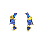 S925 Sterling Silver Geometric Stud Earrings, with Cubic Zirconia, Golden, Dark Blue, 15x4mm