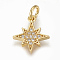 Brass Micro Pave Cubic Zirconia Charms, Cadmium Free & Lead Free, with Jump Rings, Star, Golden, 13x11.5x2mm, Hole: 3mm