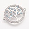 Brass Micro Pave Cubic Zirconia Links Connectors, Flat Round with Tree of Life, Platinum, 24x19x2mm, Hole: 1mm