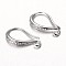 Brass Earring Hooks, with Horizontal Loop, Textured, Cadmium Free & Nickel Free & Lead Free, Platinum, 15x9x2mm, 12 Gauge, Hole: 2mm