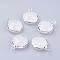 Silver Color Plated Brass Glass Flat Round Charms, Faceted, Creamy White, 12x8.5x3mm, Hole: 1.5mm