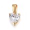 Cubic Zirconia Charms, with 304 Stainless Steel Findings, Heart, Clear, Golden, 10x7.5x6mm, Hole: 5x3mm