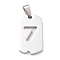 Non-Tarnish 304 Stainless Steel Pendants, Rectangle with Number, Stainless Steel Color, Num.7, 27.5x14.5x1.5mm, Hole: 7.5x3mm
