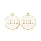 Brass Enamel Pendants, Flat Round with 11:11, Rack Plating, Long-Lasting Plated, Cadmium Free & Lead Free, Real 18K Gold Plated, White, 18x15.5x1.5mm, Hole: 1.4mm
