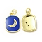 Brass Micro Pave Cubic Zirconia Pendants, Cadmium Free & Nickel Free & Lead Free, with Enamel & Jump Ring, Rectangle with Moon Charms, Golden, Blue, 16x11x2mm, Hole: 2.5mm