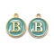 Golden Plated Alloy Enamel Charms, Cadmium Free & Lead Free, Enamelled Sequins, Flat Round with Letter, Turquoise, Letter.B, 14x12x2mm, Hole: 1.5mm
