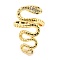 Brass Micro Pave Cubic Zirconia Cuff Rings, Long-Lasting Plated, Snake, Real 18K Gold Plated, US Size 6 1/4(16.7mm)