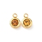 304 Stainless Steel Charms, with Rhinestone, Flat Round, Polishing, Real 18K Gold Plated, Goldenrod, 9x6.5x3.5mm, Hole: 2mm