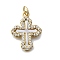 Brass Micro Pave Clear Cubic Zirconia Pendants, Cadmium Free & Lead Free, with Shell, Real 16K Gold Plated, Cross, 20.5x15.5x2.5mm