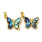 Rack Plating Brass Pave Natural Paua Shell Pendants, Butterfly Charms, Golden, 16x19.5x4.5mm, Hole: 5X2.5mm