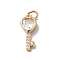 Brass Cubic Zirconia Pendants, Cadmium Free & Lead Free, Real 18K Gold Plated, Long-Lasting Plated, with Jump Ring, Heart Key Charm, Clear, 15x6x4mm, Hole: 3mm