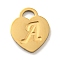 Ion Plating(IP) 304 Stainless Steel Pendants, Laser Cut, Heart with Letter Charm, Golden, Letter A, 15x12x1mm, Hole: 3x3.5mm