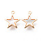Brass Charms, with Shell, Star, Real 18K Gold Plated, Nickel Free, Seashell Color, 13.5x11.5x2mm, Hole: 1.5mm