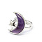 Moon & Star Natural Amethyst Adjustable Rings, Brass Jewely for Women, Inner Diameter: Adjustable