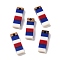 Independence Day Opaque Striped Resin & Walnut Wood Pendants, Geometric Charms, Rectangle, 19.9x6.5x3.4mm, Hole: 1.8mm