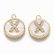 Brass Micro Pave Cubic Zirconia Pendants, with Shell, Flat Round with Letter, Nickel Free, Clear, Creamy White, Real 18K Gold Plated, Letter.X, 17x14x4mm, Hole: 1.8mm