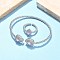 Teardrop Brass Micro Pave Cubic Zirconia Cuff Bangles & Rings Sets for Women, Rack Plating, Platinum, Pearl Pink, Bangle: 3~11mm wide, 59x53mm Inner Diameter