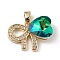Real 18K Gold Plated Rack Plating Brass Micro Pave Clear Cubic Zirconia Pendants, with Glass, Long-Lasting Plated, Cadmium Free & Lead Free, Bowknot with Heart, Lime Green, 17x22x8mm, Hole: 6x3mm