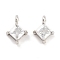Brass with Cubic Zirconia Pendants, Cadmium Free & Nickel Free & Lead Free, Rhombus, Platinum, 9.2~9.8x7x3.5mm, Hole: 1.4~1.6mm