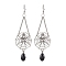 Halloween Themed Spider Alloy Dangle Earrings, with 304 Stainless Steel Earring Hooks, Glass Beads and Iron Twisted Chains, Platinum, 77x27mm