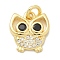 Rack Plating Brass Micro Pave Cubic Zirconia Connector Charms, Long-Lasting Plated, Lead Free & Cadmium Free, Owl, with Jump Ring, Real 18K Gold Plated, 13x12x3mm, Hole: 2.5mm