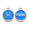 Alloy Enamel Pendants, Cadmium Free & Lead Free, Flat Round with Constellation, Light Gold, Dodger Blue, Pisces, 15x12x2mm, Hole: 1.5mm
