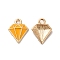 Alloy Enamel Pandants, Lead Free & Cadmium Free, Light Gold, Diamond Charm, Orange, 15x12x2.5mm, Hole: 1.8mm