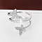 Butterfly Brass Micro Pave Clear Cubic Zirconia Finger Rings for Women, Platinum, Inner Diameter: Adjustable