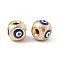 Brass Beads, with Enamel, Real 18K Gold Plated, Cadmium Free & Nickel Free & Lead Free, Cube with Evil Eye, Blue, 10.5x11.5x11mm, Hole: 2.5mm