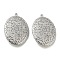 Rack Plating Brass Links Connector Charms, Cadmium Free & Nickel Free & Lead Free, Hollow Oval with Flower Pattern, Platinum, 27.5x20x1mm, Hole: 1mm