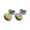 Flat Round 304 Stainless Steel Stud Earring Settings, Rainbow Color, Tray: 8mm, 10mm, Pin: 0.7mm