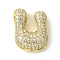 Rack Plating Brass Cubic Zirconia Pendants, Cadmium Free & Lead Free, Long-Lasting Plated, Alphabet, Letter U, 22x16.5x9mm, Hole: 4x2mm