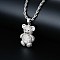 Brass Micro Pave Cubic Zirconia Cute Mini Cartoon Bear Pendant Necklaces for Women, Platinum, Clear, 23.62 inch(60cm)