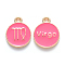 Alloy Enamel Pendants, Cadmium Free & Lead Free, Flat Round with Constellation, Light Gold, Cerise, Virgo, 22x18x2mm, Hole: 1.5mm
