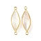 Brass Pave Natural White Shell Connector Charms, with Epoxy Resin, Golden, Horse Eye, 24x7.5x3.5~4.5mm, Hole: 1.6mm