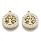201 Stainless Steel Pendants, with Polymer Clay Crystal Rhinestone, Flat Round with Tree of Life, Golden, 17x15x2mm, Hole: 1.6mm