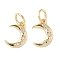 Brass Micro Pave Cubic Zirconia Pendants, Moon Charms, Rack Plating, Long-Lasting Plated, with Jump Ring, Golden, 12.5x8.5x1.5mm, Hole: 4.2mm