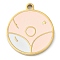 304 Stainless Steel Pendants, with Enamel, Flat Round Charm, Golden, Misty Rose, 17x15x1.7mm, Hole: 1.4mm