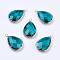 Golden Tone Brass Glass Teardrop Pendants, Faceted, Teal, 18x10x5mm, Hole: 2mm