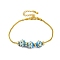 Brass European Bracelets, with Enamel Beads, Real 18K Gold Plated, Deep Sky Blue, 7-3/4 inch(19.6cm)