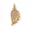 Brass Micro Pave Clear Cubic Zirconia Wing Charms, with Open Jump Rings, Cadmium Free & Lead Free, Real 18K Gold Plated, 14x7x1.5mm, Jump Ring: 4.5x0.7mm, Inner Diameter: 3mm